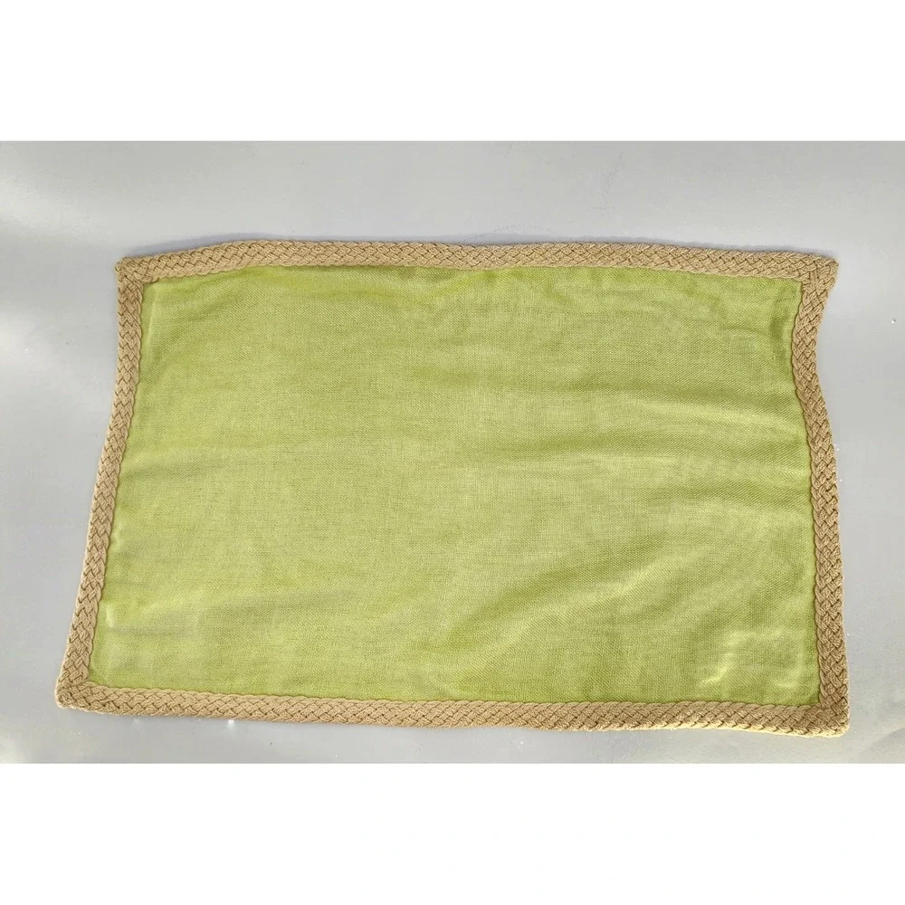 Pottery Barn Pillow Cover 16x26 Green Linen Braided Jute Trim Zip Close Coastal